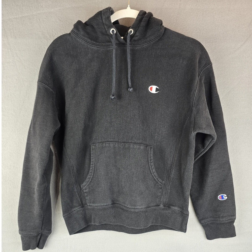 VTG Champion Hoodie Men M Black Reverse Weave Pullover Sweatshirt Streetwear